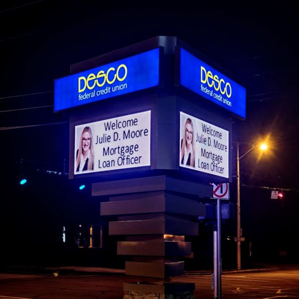 Tri-Sided EMC Pylon built by Sun Sign Company for Desco Ashland, KY