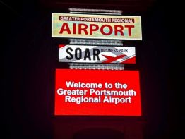 The night view -Greater Portsmouth Regional Airport sign built by Sun Sign Company and its team of  elite craftsmen