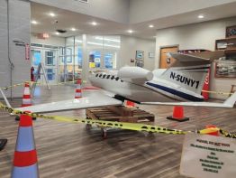The jet topper - Suny1 - built by Sun Sign Company's elite craftsmen  on display at the Greater Portsmouth Regional Airport.  Notice the realistic detailing applied in paint and cut vinyl