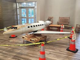 The jet topper - Suny1 - built by the accomplished and skilled team of Sun Sign Company on display at the Greater Portsmouth Regional Airport.  Note the detail applied in paint and vinyl