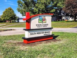 Aluminum Monument Sign built by Sun Sign Company for the entrance to the South Webster, Ohio branch of the Scioto County Public Library