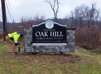Monument Sign built by Sun Sign Company for the Village of Oak Hill, OH