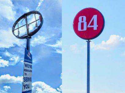 Pole Sign repair for 84 Lumber, Dayton, OH after tornado | Sun Sign Company